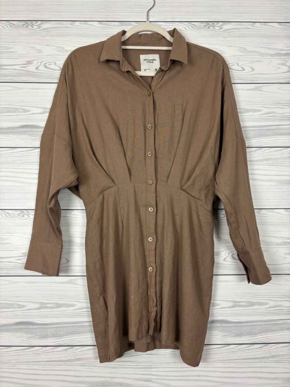 Abercrombie & Fitch Linen Blend Mini Dress Button Down NWT Size Medium Petite - Picture 3 of 10
